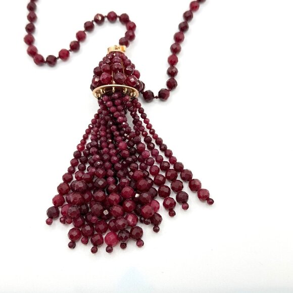 Kendra Scott Sylvia Long Beaded Necklace With Tassel In Maroon Jade Gold-Tone - Picture 2 of 10
